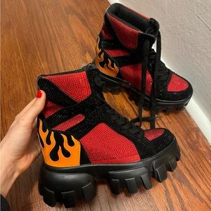 sparkly red & black ankle boots